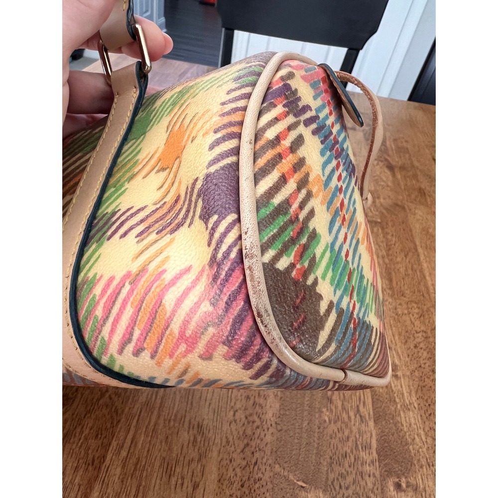 Dooney & Bourke Plaid Coated Canvas Barrel Bag Multicolor Scalloped Trim Satchel - Picture 9 of 16